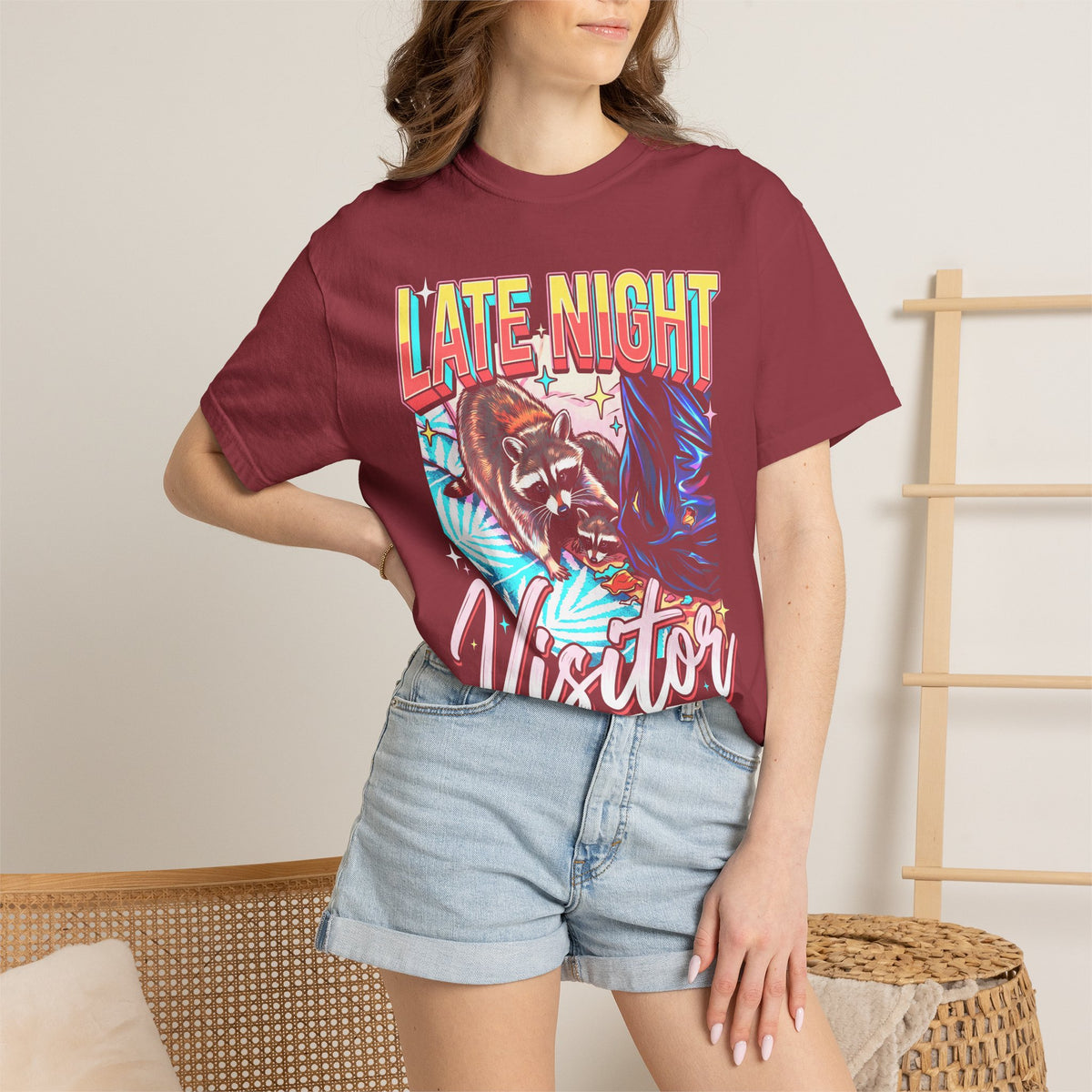 Late Night Visitor Raccoon Classic Tee | Retro Neon | Vintage