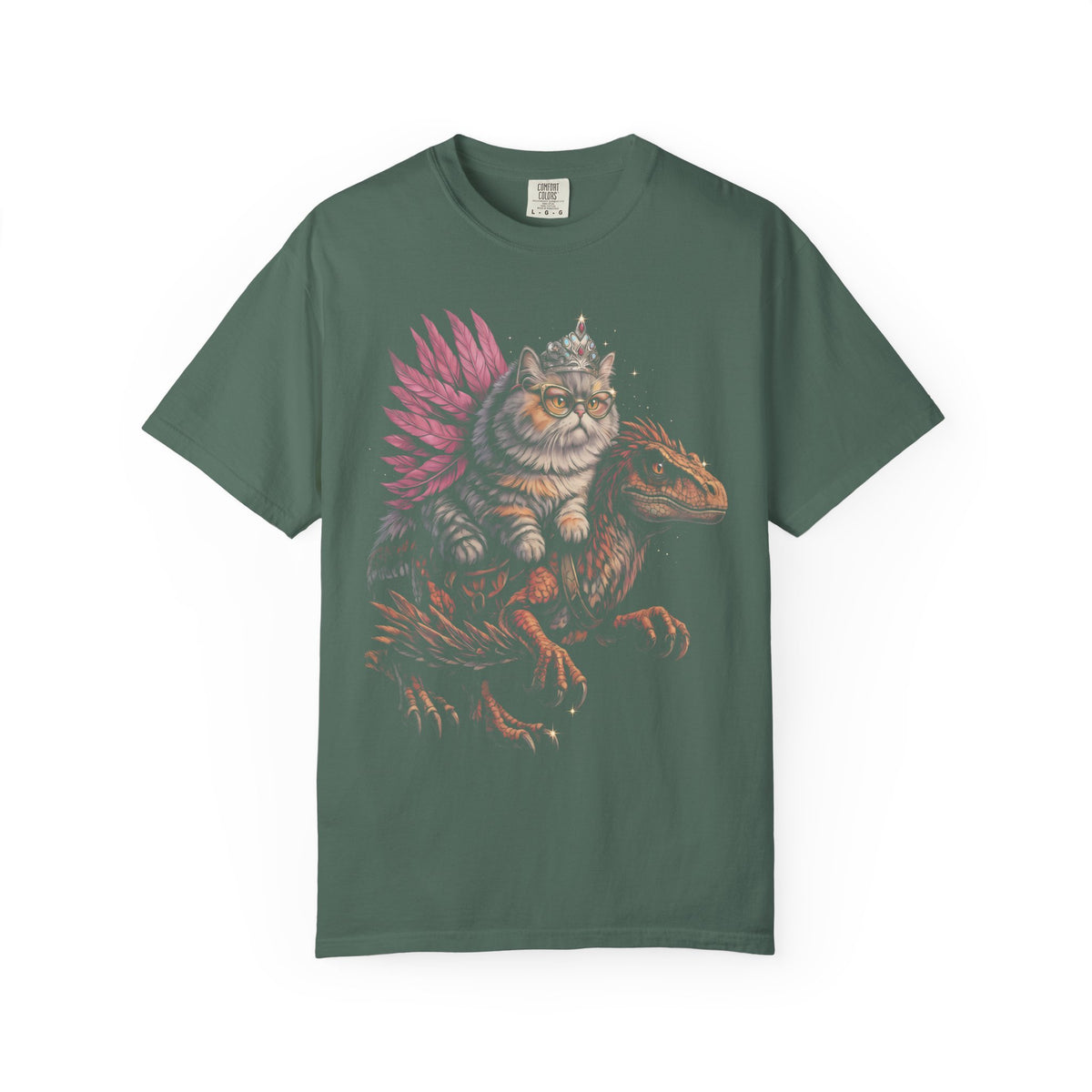 Cat Riding Raptor Classic Tee | Fantasy Dinosaur | Vintage Magic