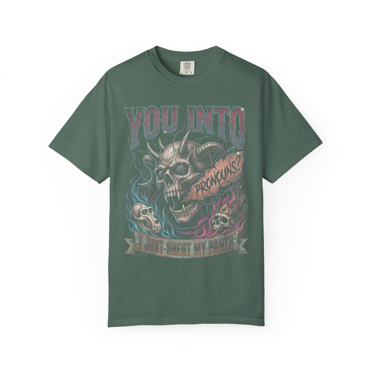 You Into Pronouns Classic Tee | Demon Skull | Metal Horror