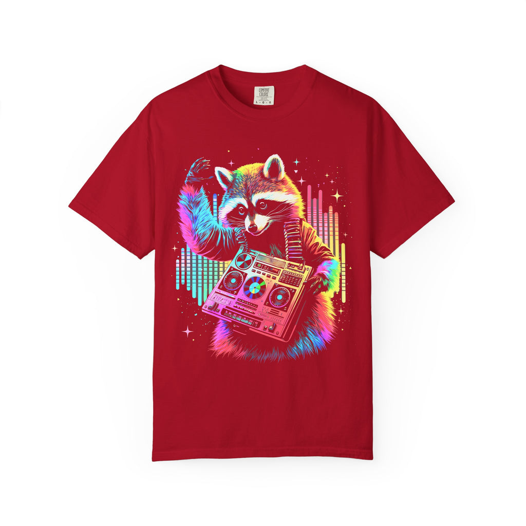 Neon DJ Raccoon Classic Tee | Synthwave Retro | Music Gift