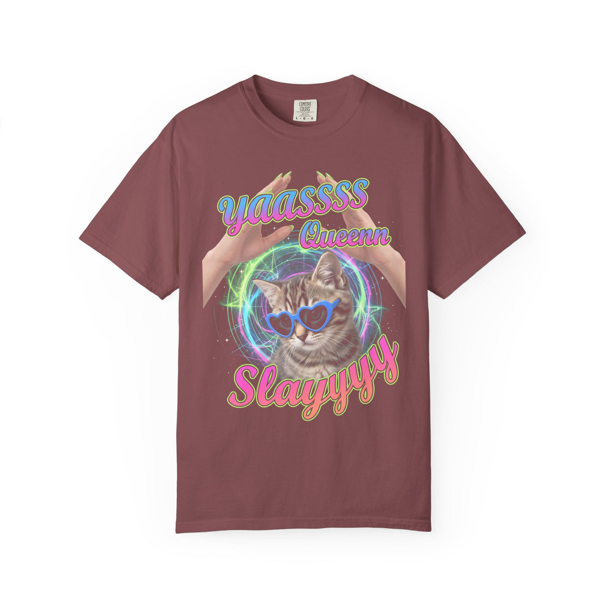 Yass Queen Slay Classic Tee | Psychedelic Cat | Kitten Art