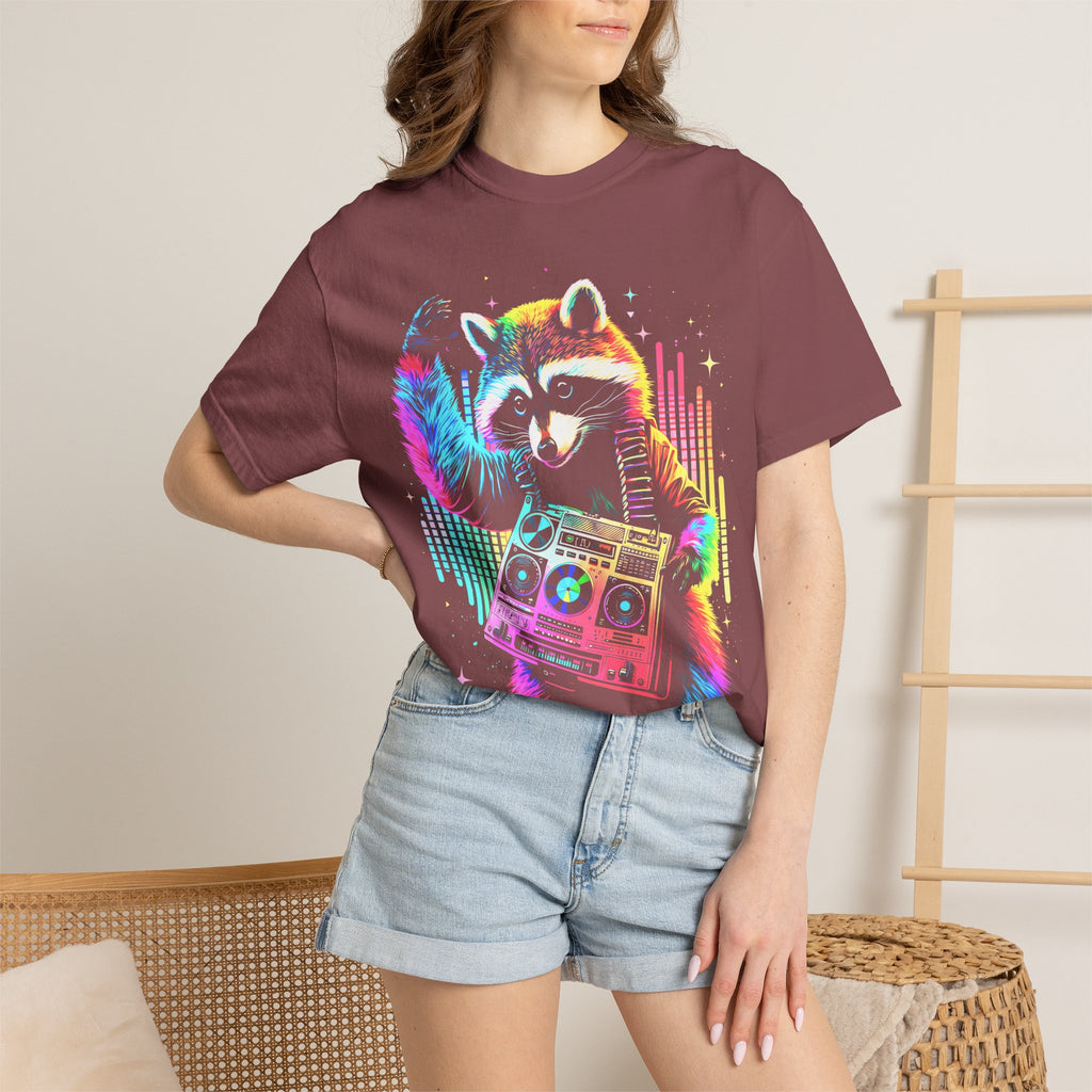 Neon DJ Raccoon Classic Tee | Synthwave Retro | Music Gift