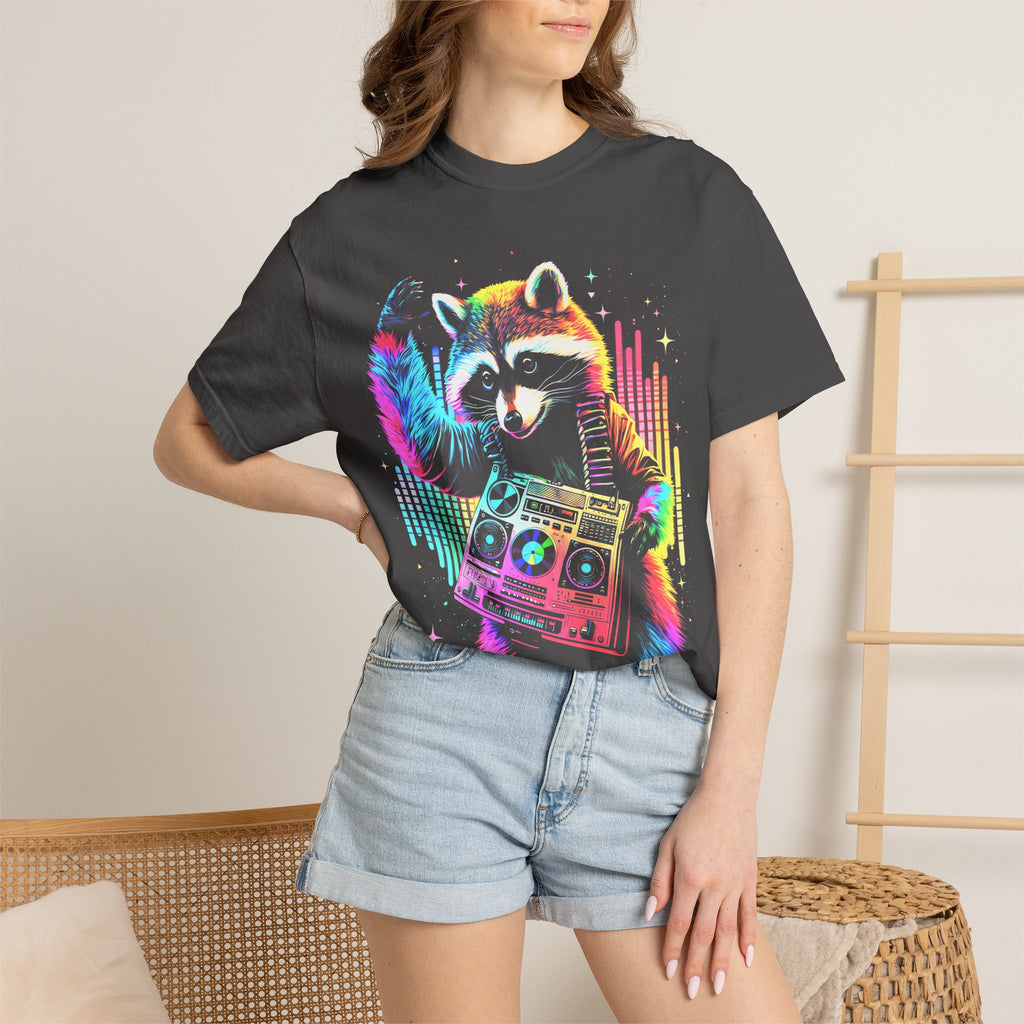 Neon DJ Raccoon Classic Tee | Synthwave Retro | Music Gift