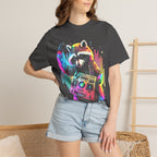 Neon DJ Raccoon Classic Tee | Synthwave Retro | Music Gift