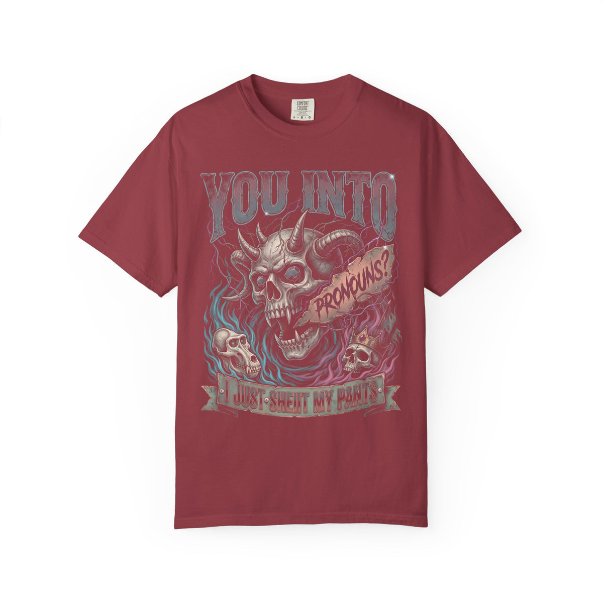 You Into Pronouns Classic Tee | Demon Skull | Metal Horror