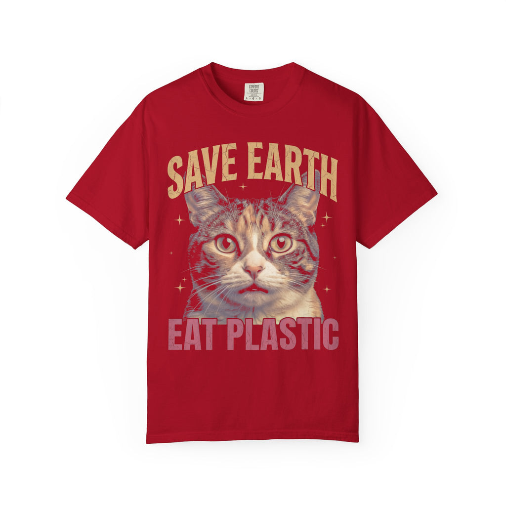 Save Earth Eat Plastic Classic Tee | Sarcastic Cat | Weird Art