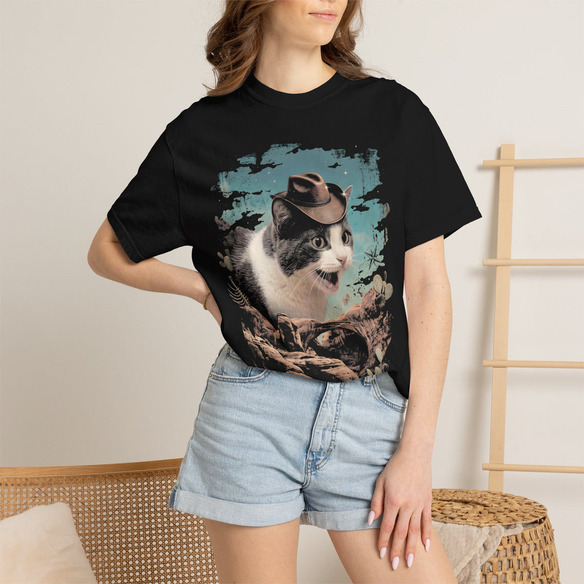 Screaming Meowboy Cat Classic Tee | Wild West Desert | Cactus