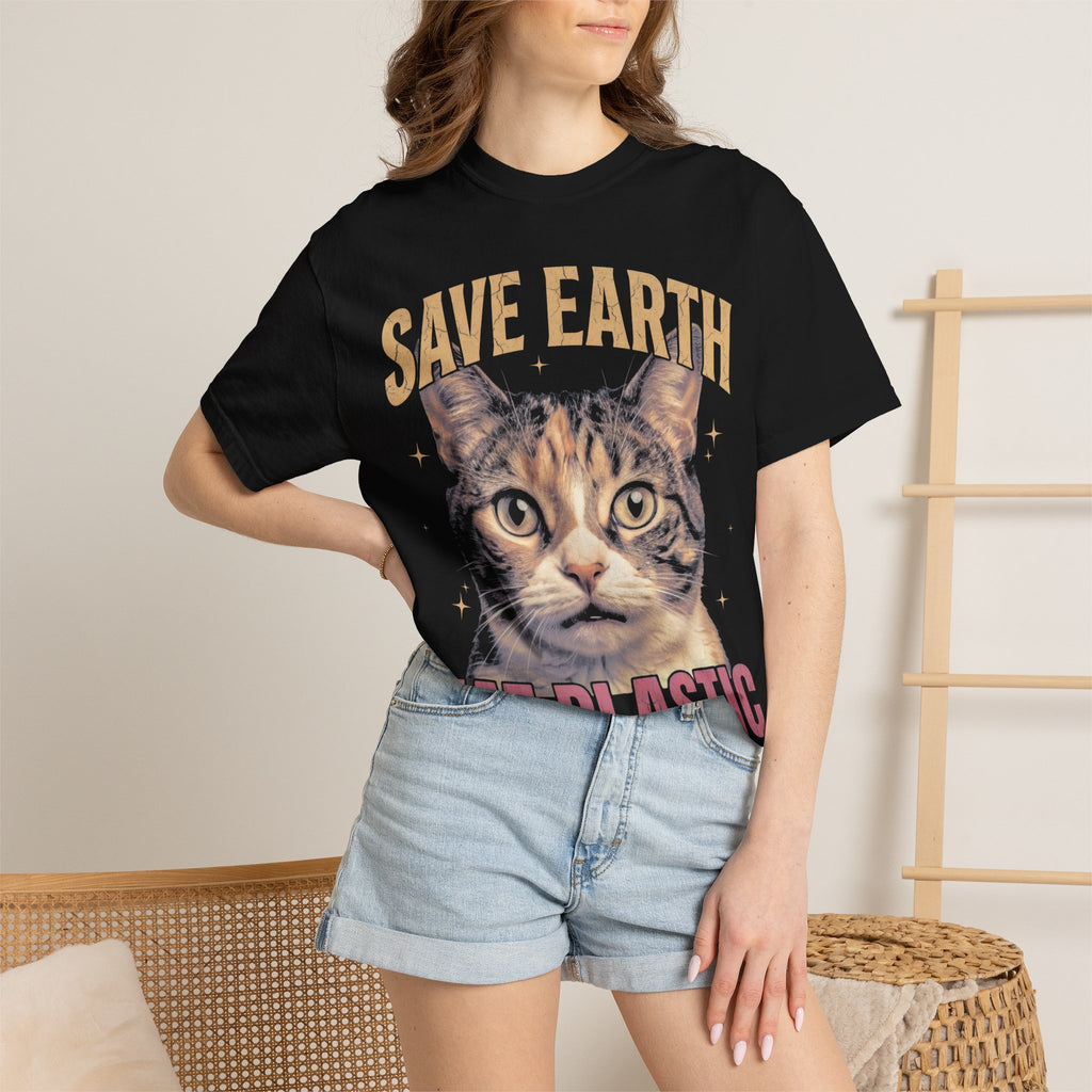 Save Earth Eat Plastic Classic Tee | Sarcastic Cat | Weird Art
