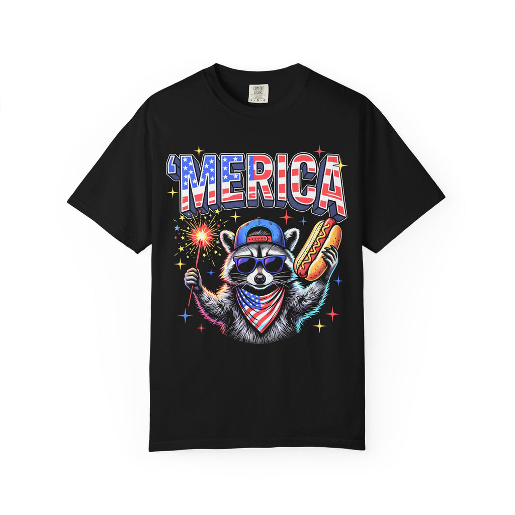 Merica Patriotic Raccoon Classic Tee | 4th Of July | USA Flag