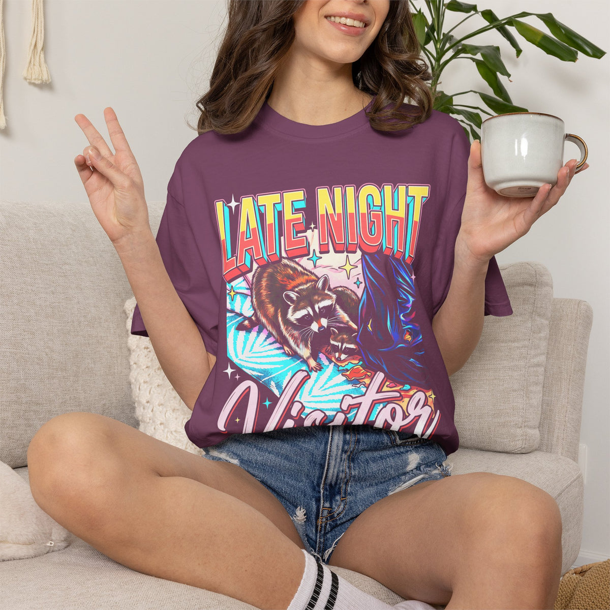 Late Night Visitor Raccoon Classic Tee | Retro Neon | Vintage
