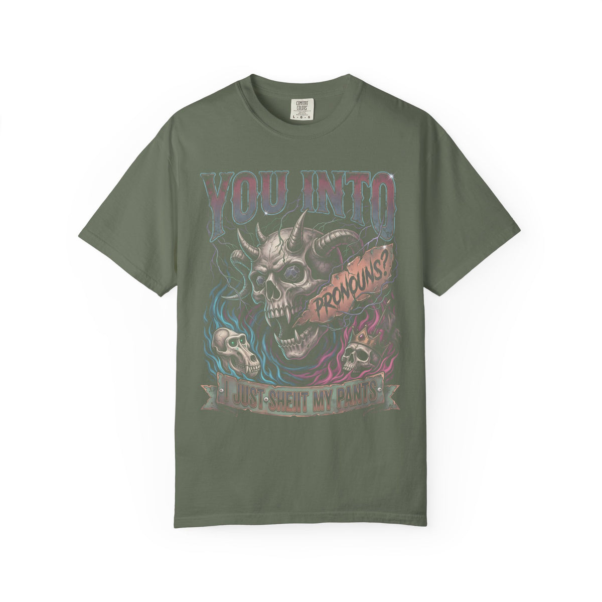You Into Pronouns Classic Tee | Demon Skull | Metal Horror