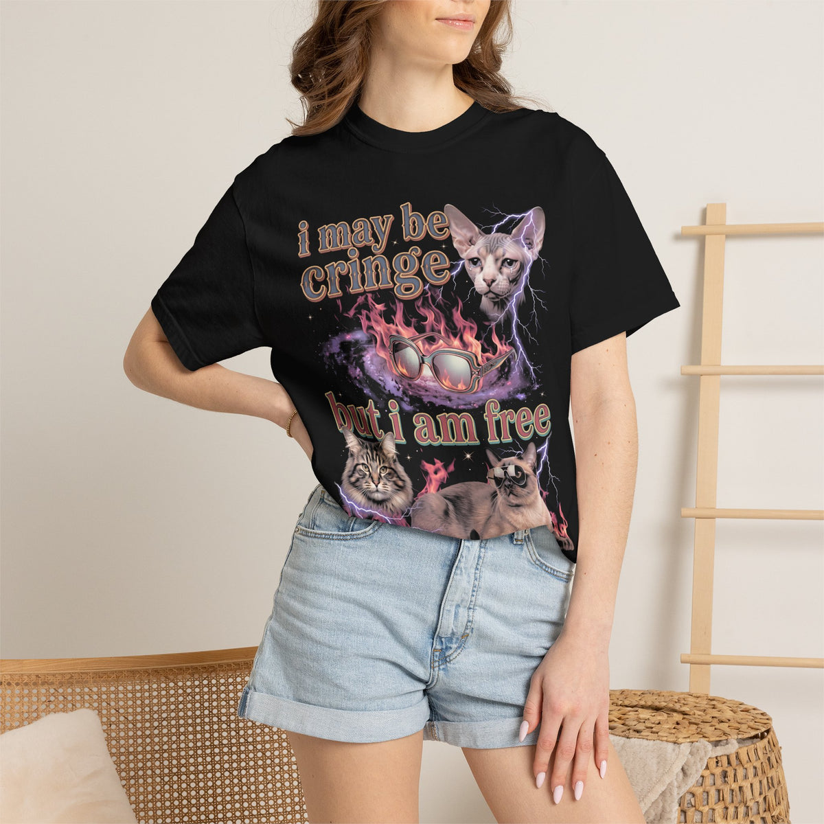 I May Be Cringe But I Am Free Classic Tee | Galaxy Cat | Space Meme