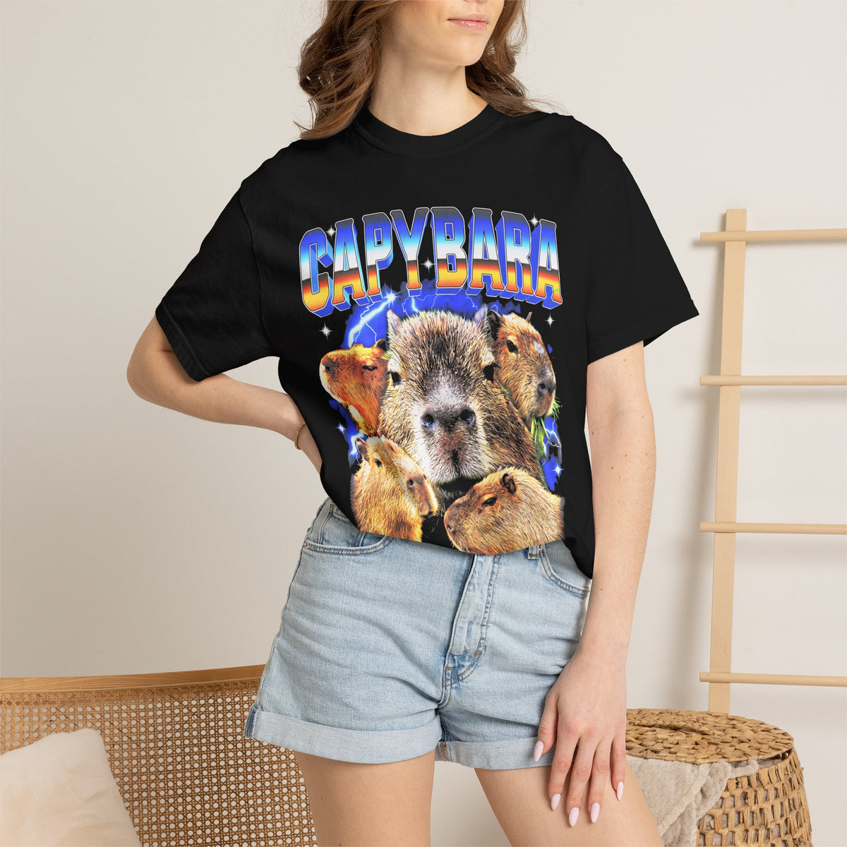 Capybara Lightning T-Shirt - 90s Retro Animal Graphic Tee