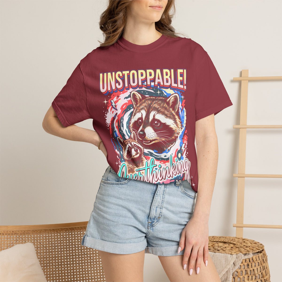 Unstoppable Overthinking Raccoon Classic Tee | 90s Funny Gift