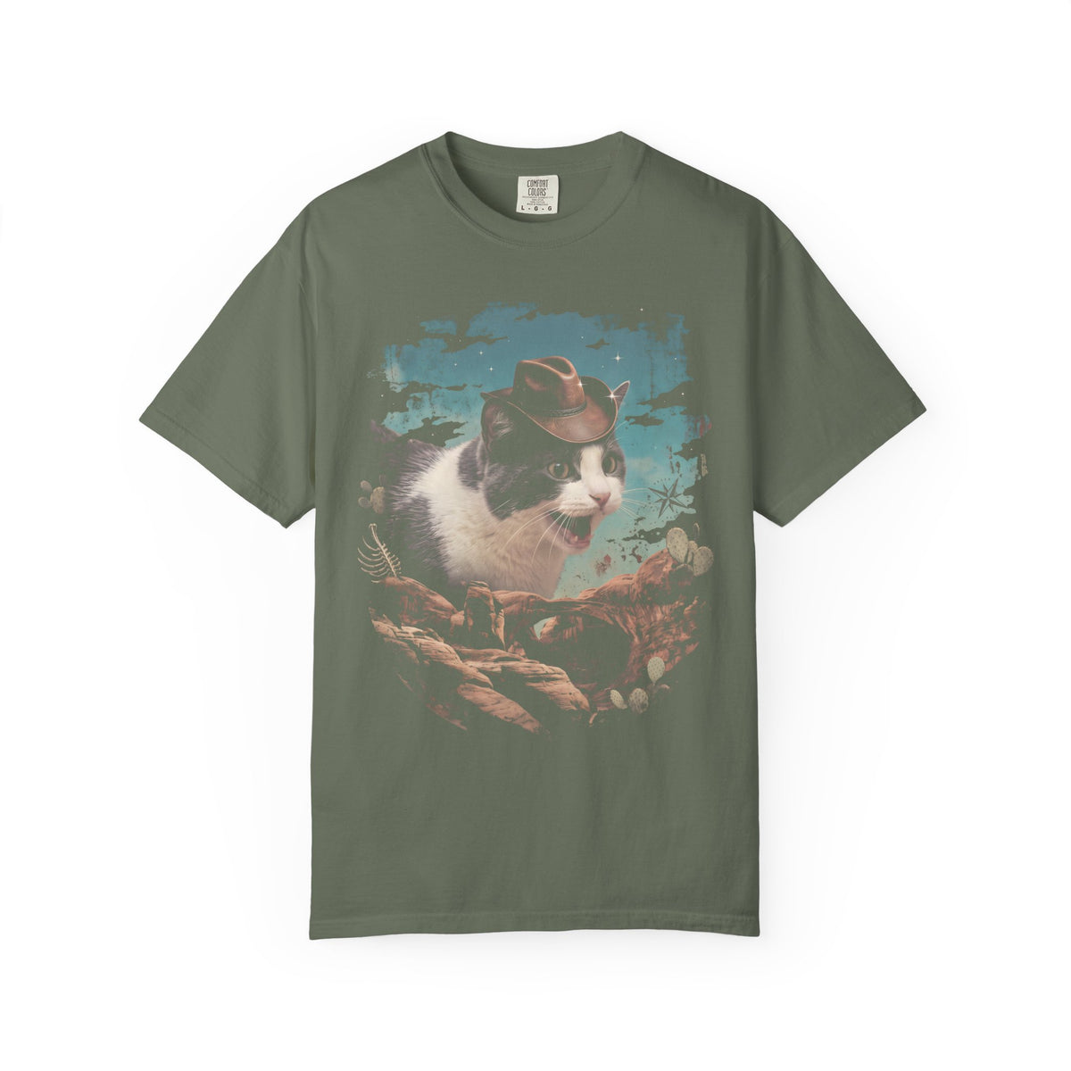 Screaming Meowboy Cat Classic Tee | Wild West Desert | Cactus