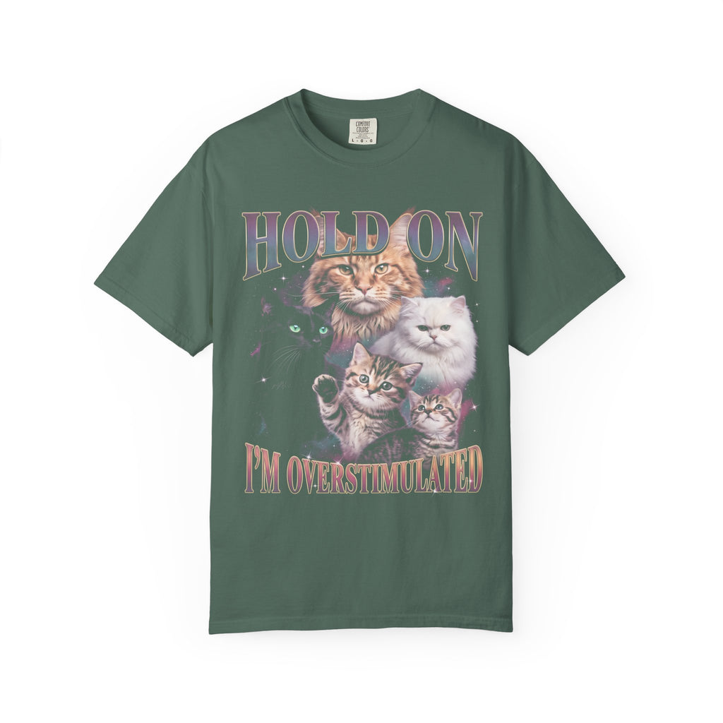 Hold On I'm Overstimulated Classic Tee | Funny Cat Lover