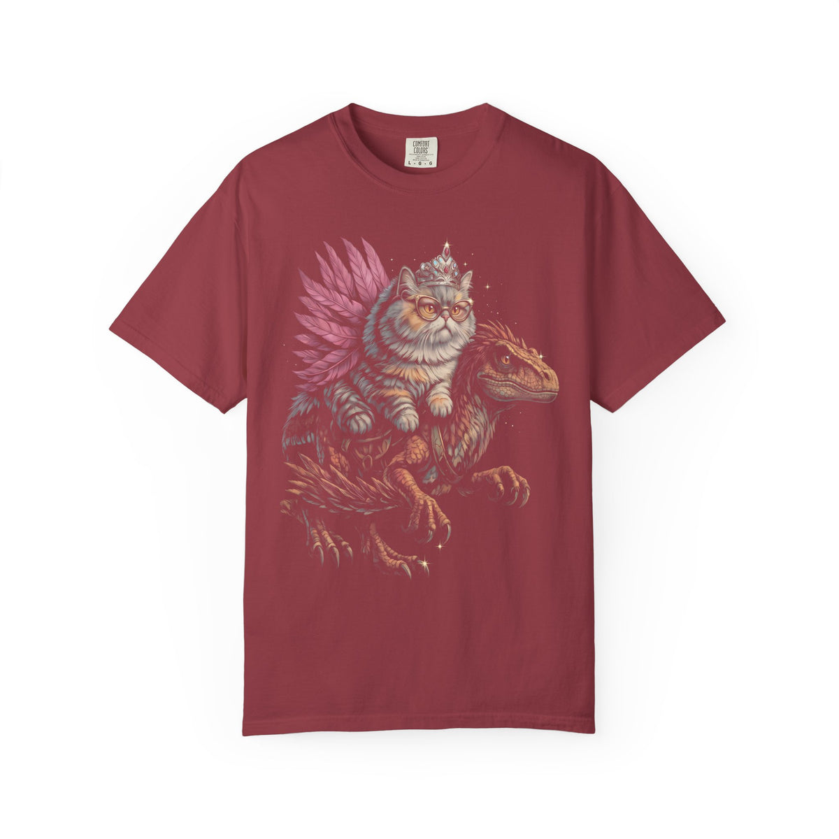 Cat Riding Raptor Classic Tee | Fantasy Dinosaur | Vintage Magic