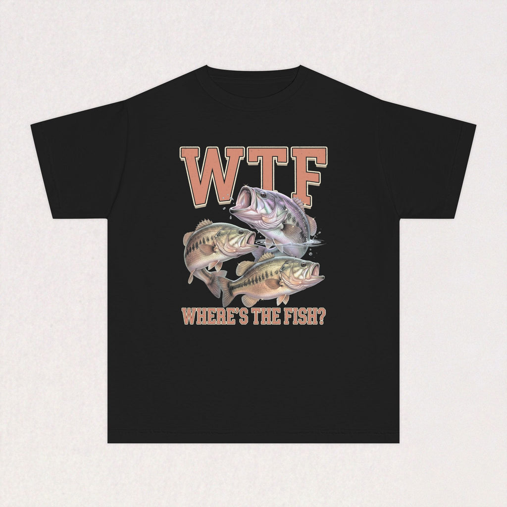 WTF Where's The Fish Youth Kids Tee | Funny Fishing Graphic Shirt