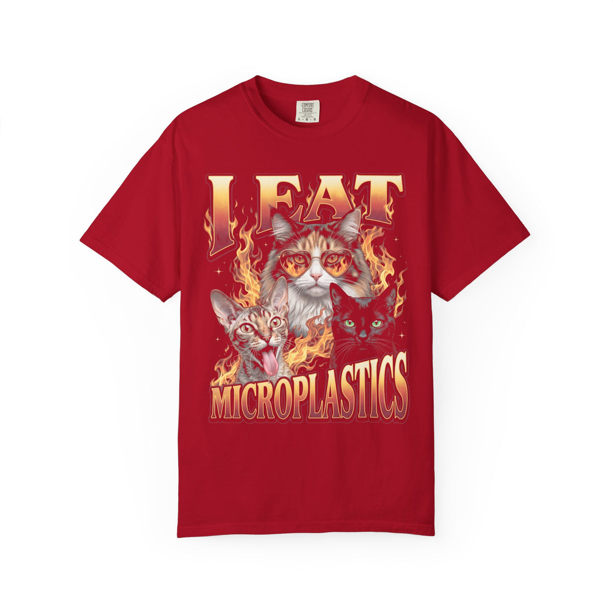 I Eat Microplastics Classic Tee | Funny Cat Meme | Fire Flames