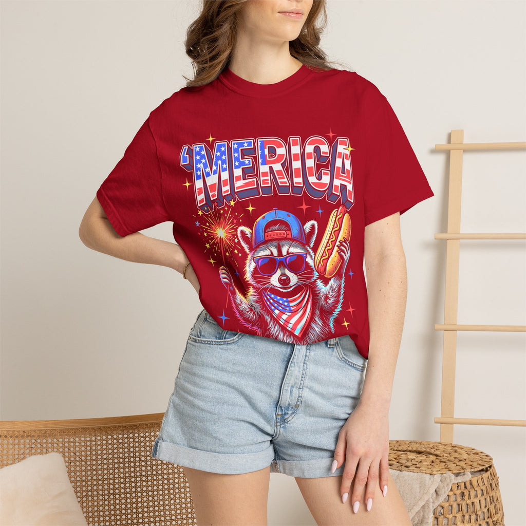 Merica Patriotic Raccoon Classic Tee | 4th Of July | USA Flag