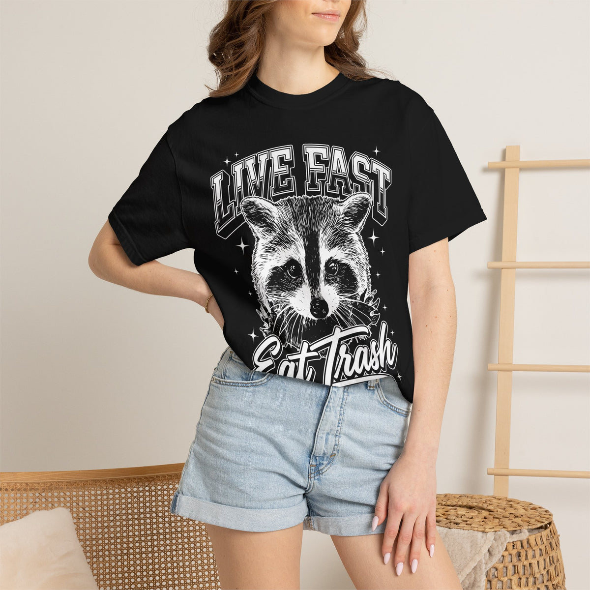 Live Fast Eat Trash Raccoon T-Shirt - Vintage Funny Graphic Tee