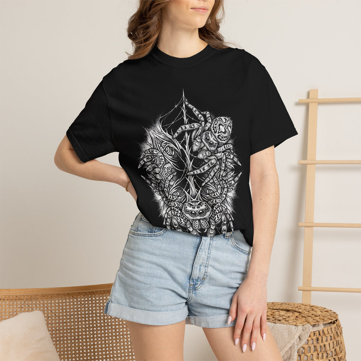 Gothic Spider Web Classic Tee | Stipple Art | Black White