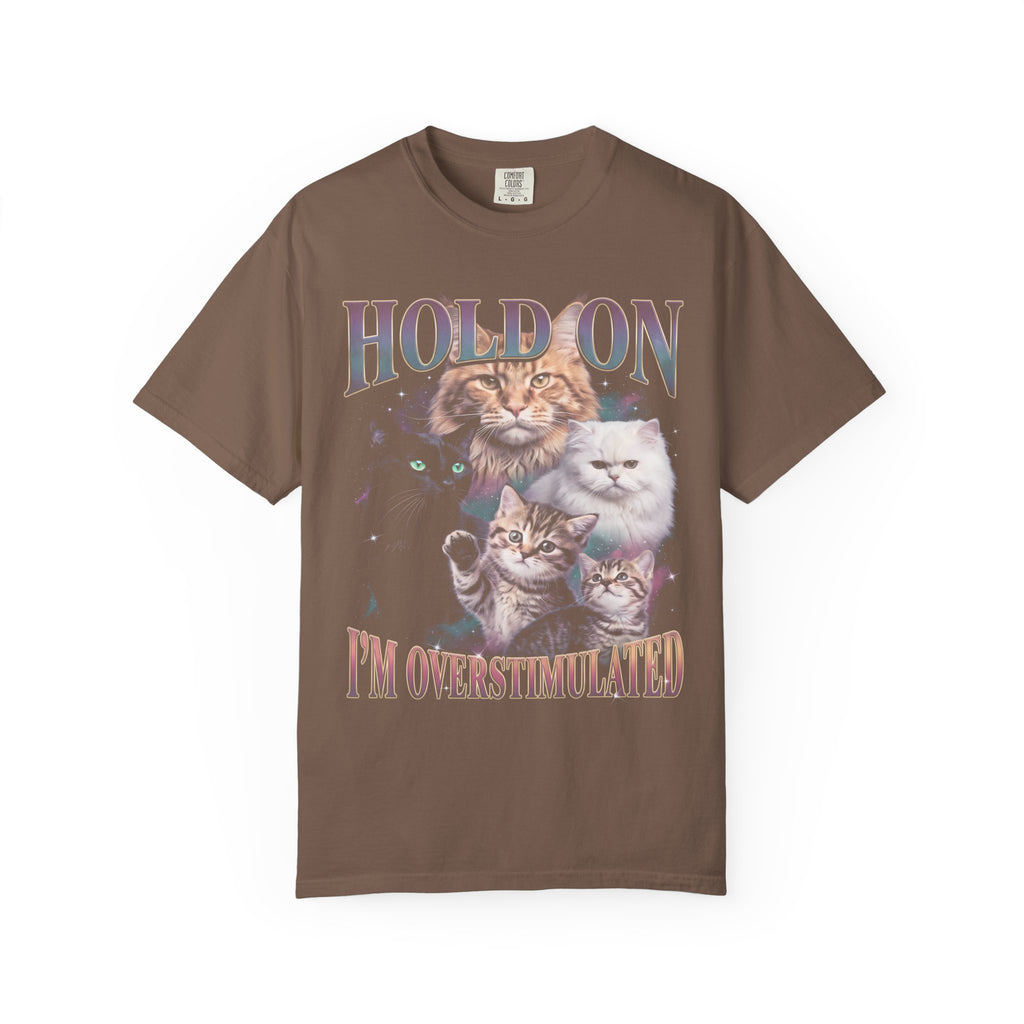 Hold On I'm Overstimulated Classic Tee | Funny Cat Lover