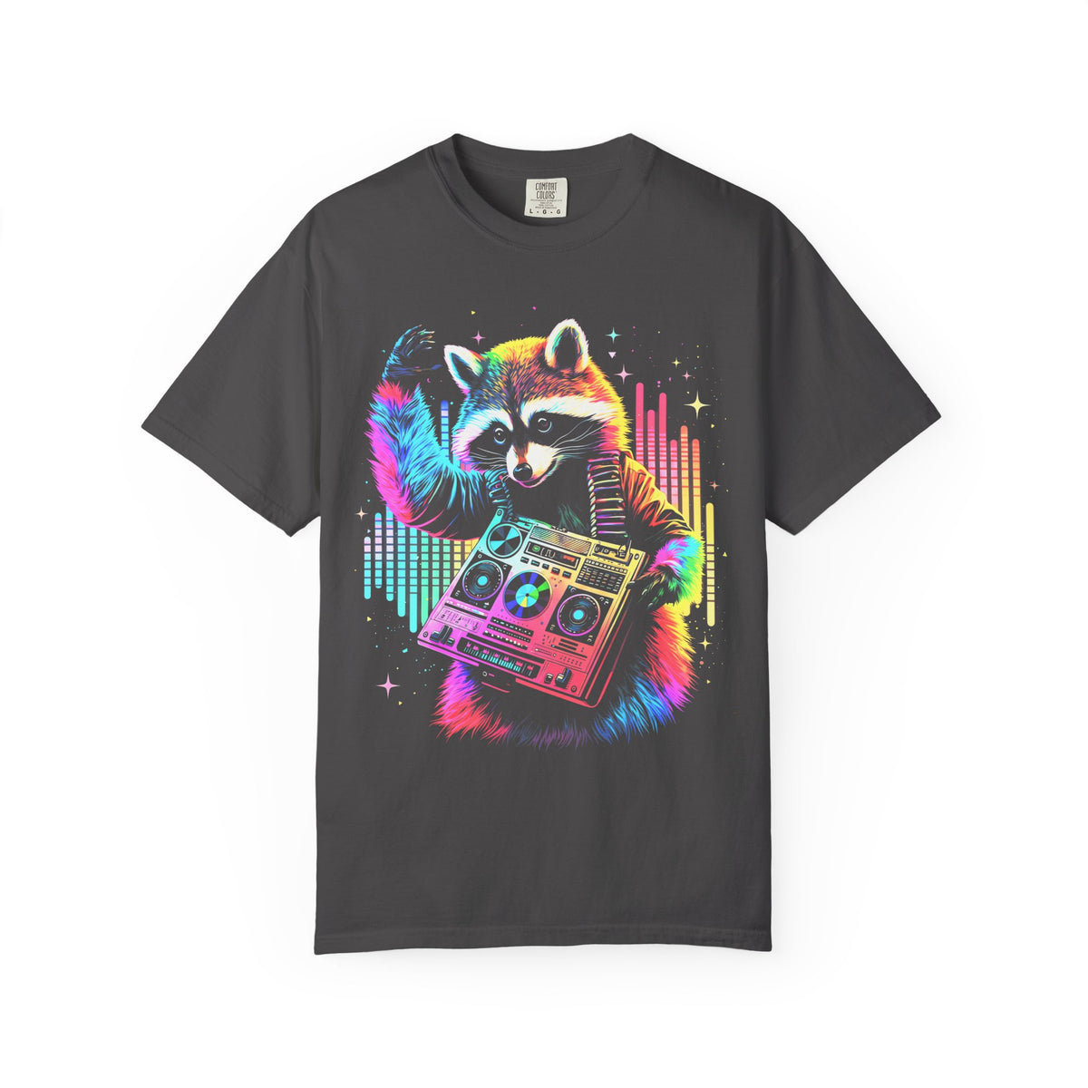 Neon DJ Raccoon Classic Tee | Synthwave Retro | Music Gift
