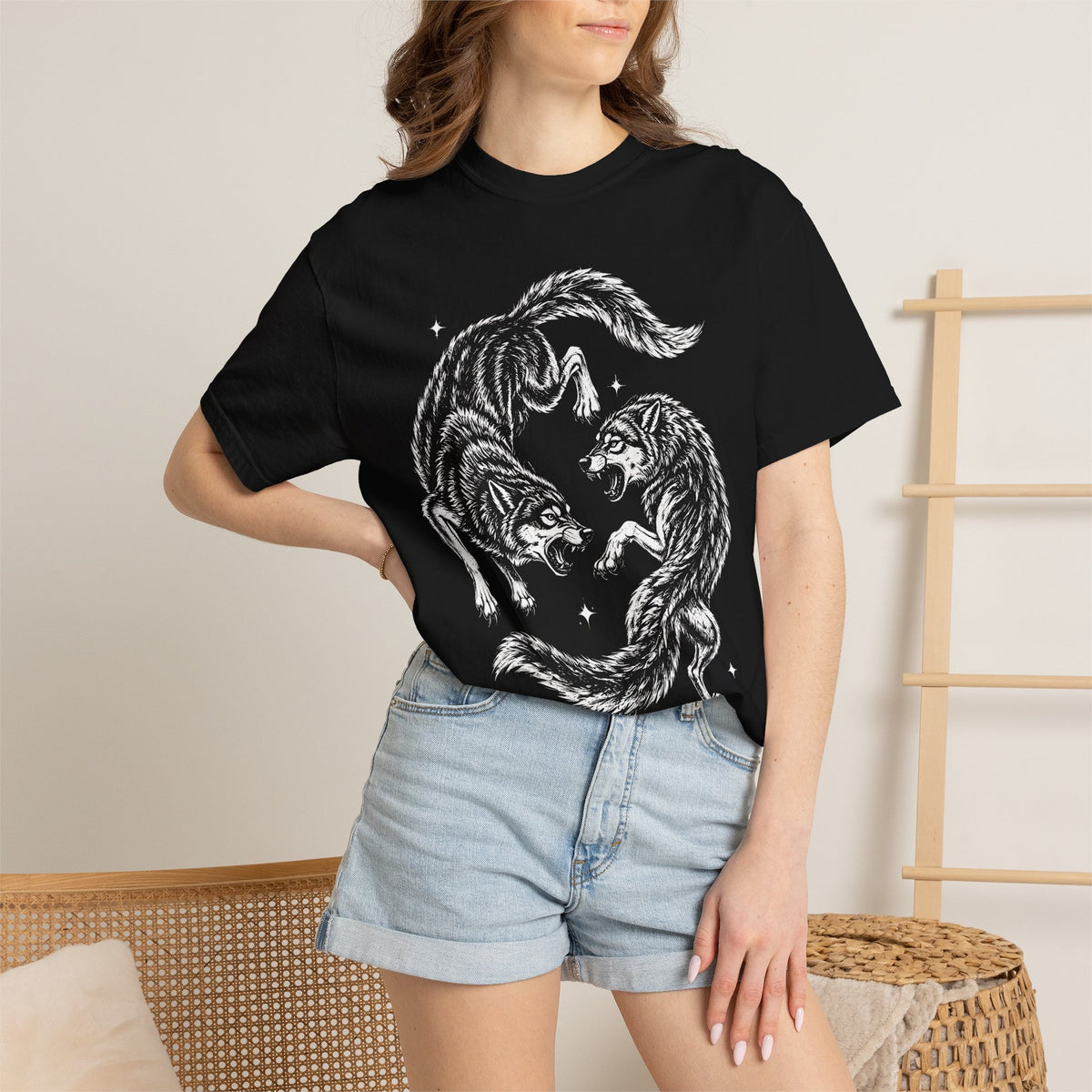 Twin Wolves T-Shirt - 90s Vintage Dark Nature Graphic Tee