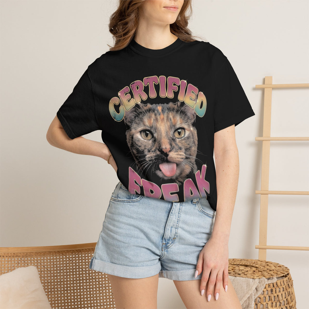 Certified Freak Cat Classic Tee | Funny Blep Mlem | Retro Art