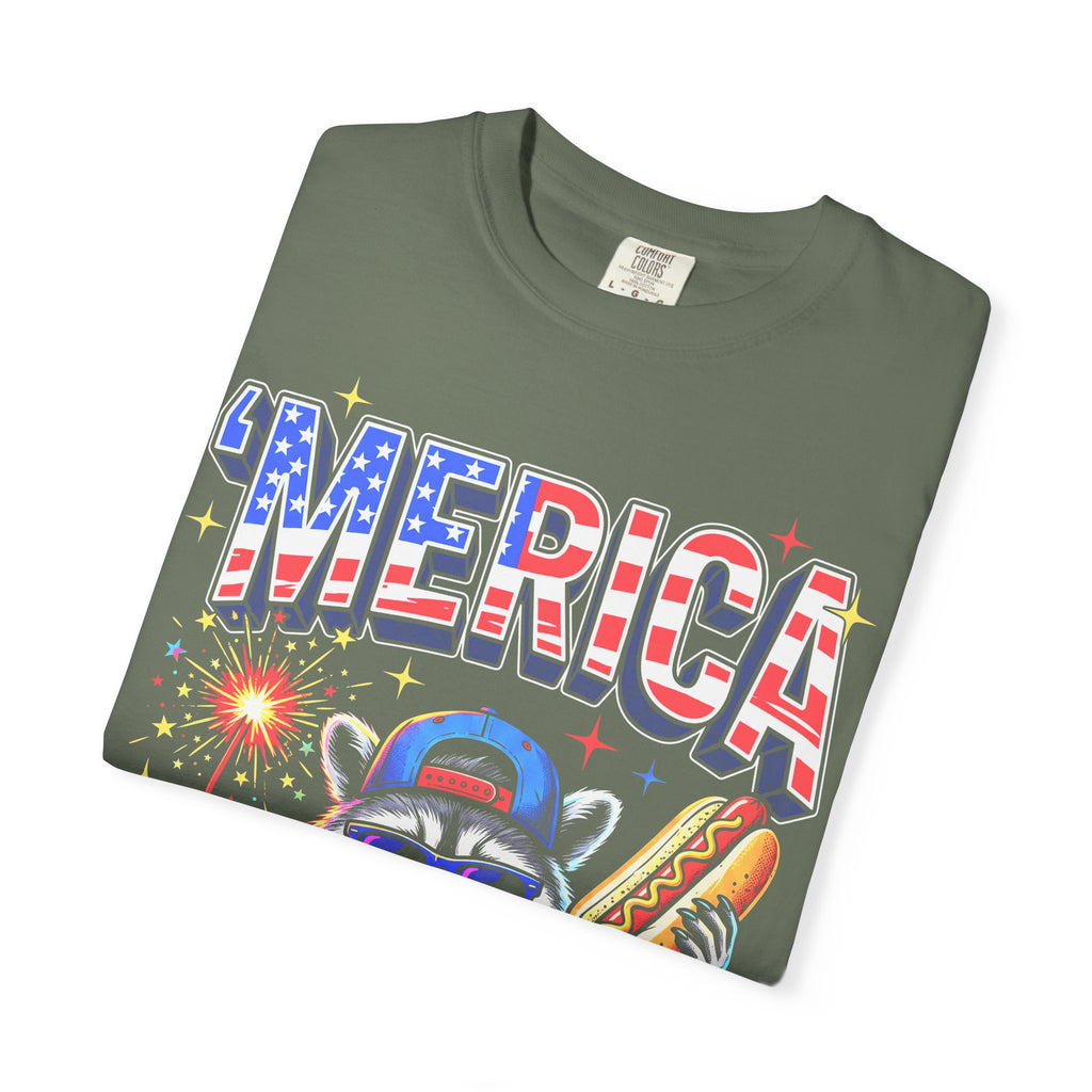 Merica Patriotic Raccoon Classic Tee | 4th Of July | USA Flag