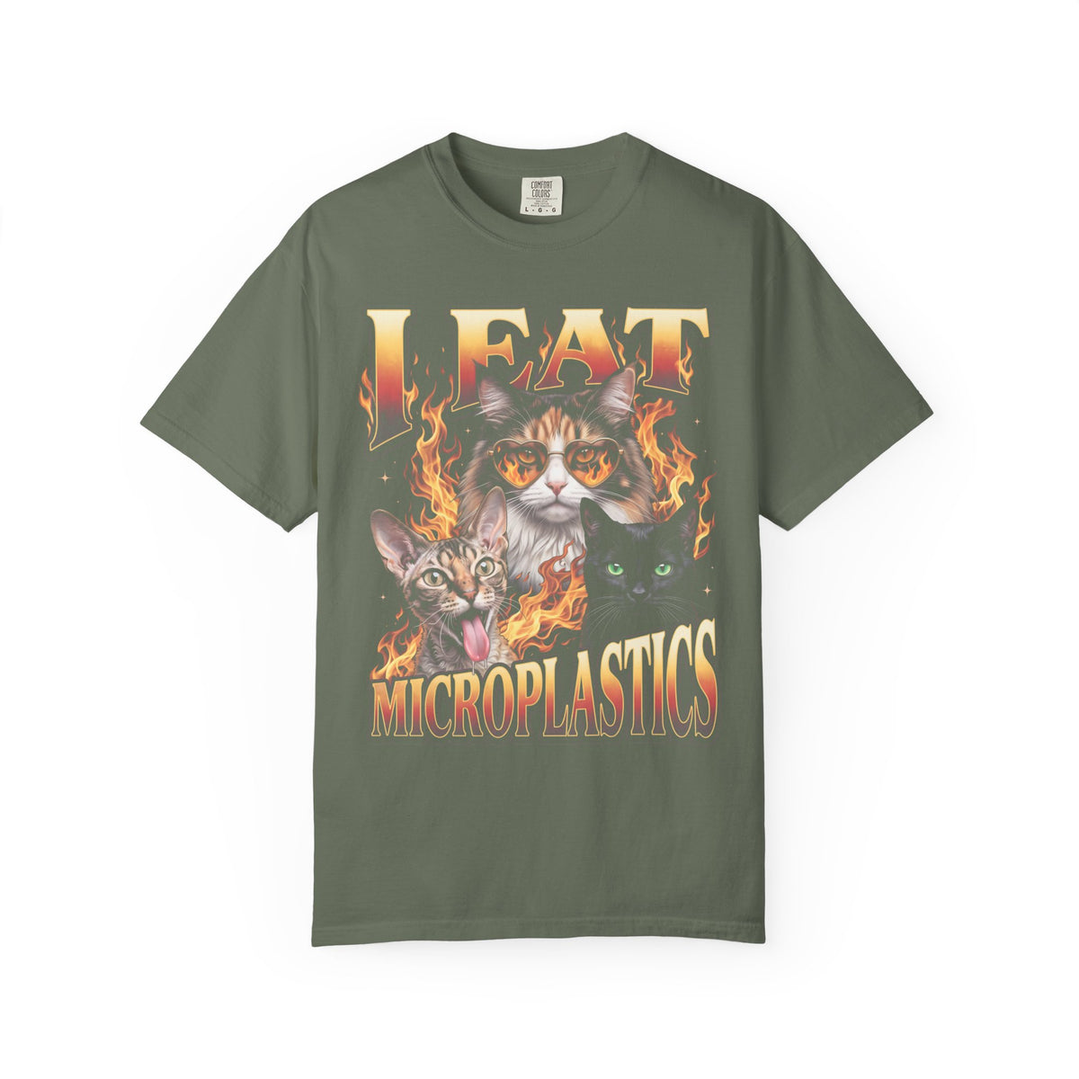 I Eat Microplastics Classic Tee | Funny Cat Meme | Fire Flames