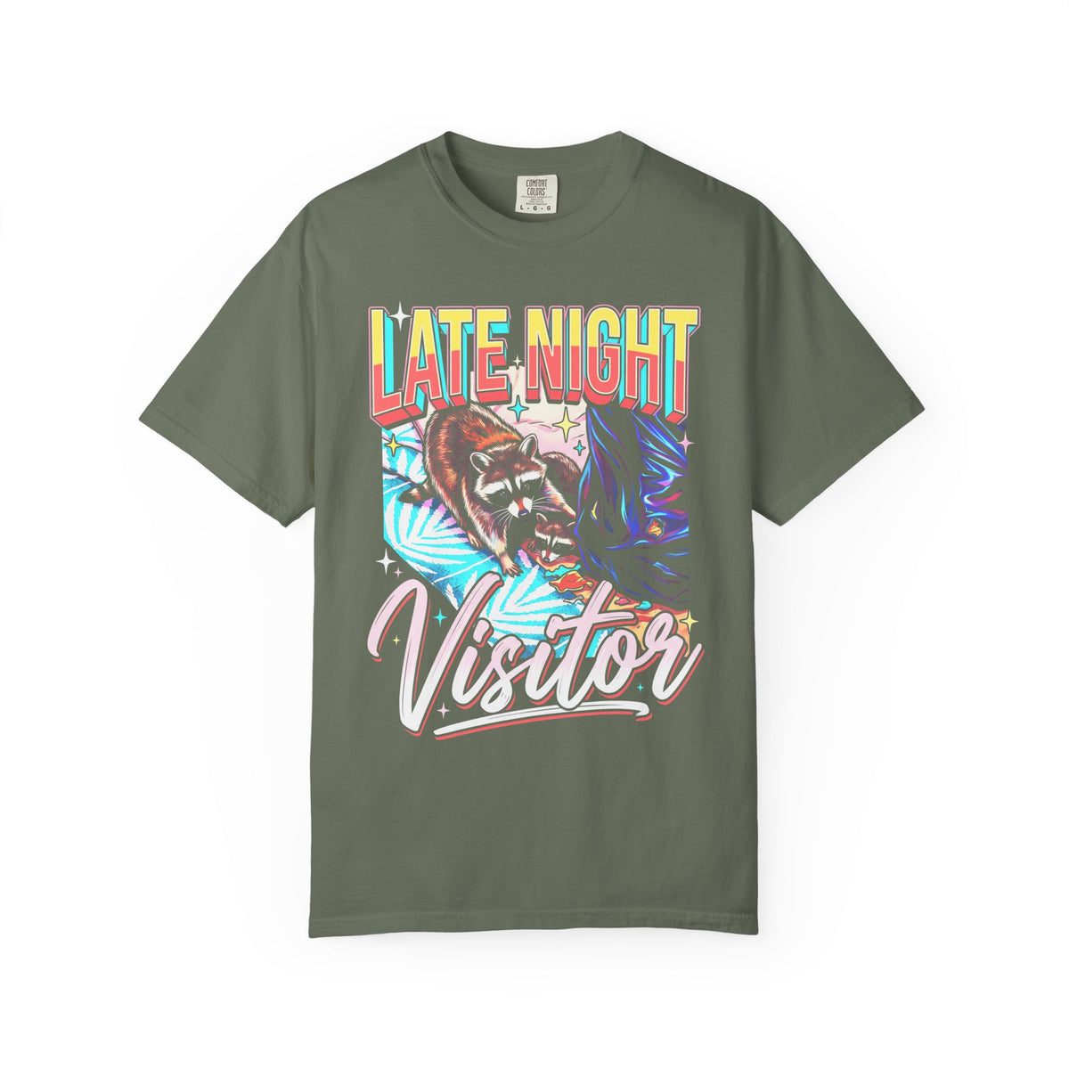 Late Night Visitor Raccoon Classic Tee | Retro Neon | Vintage