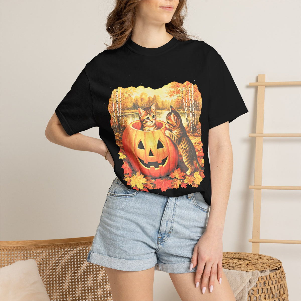 Halloween Kittens T-Shirt - Autumn Pumpkin Cat Graphic Tee