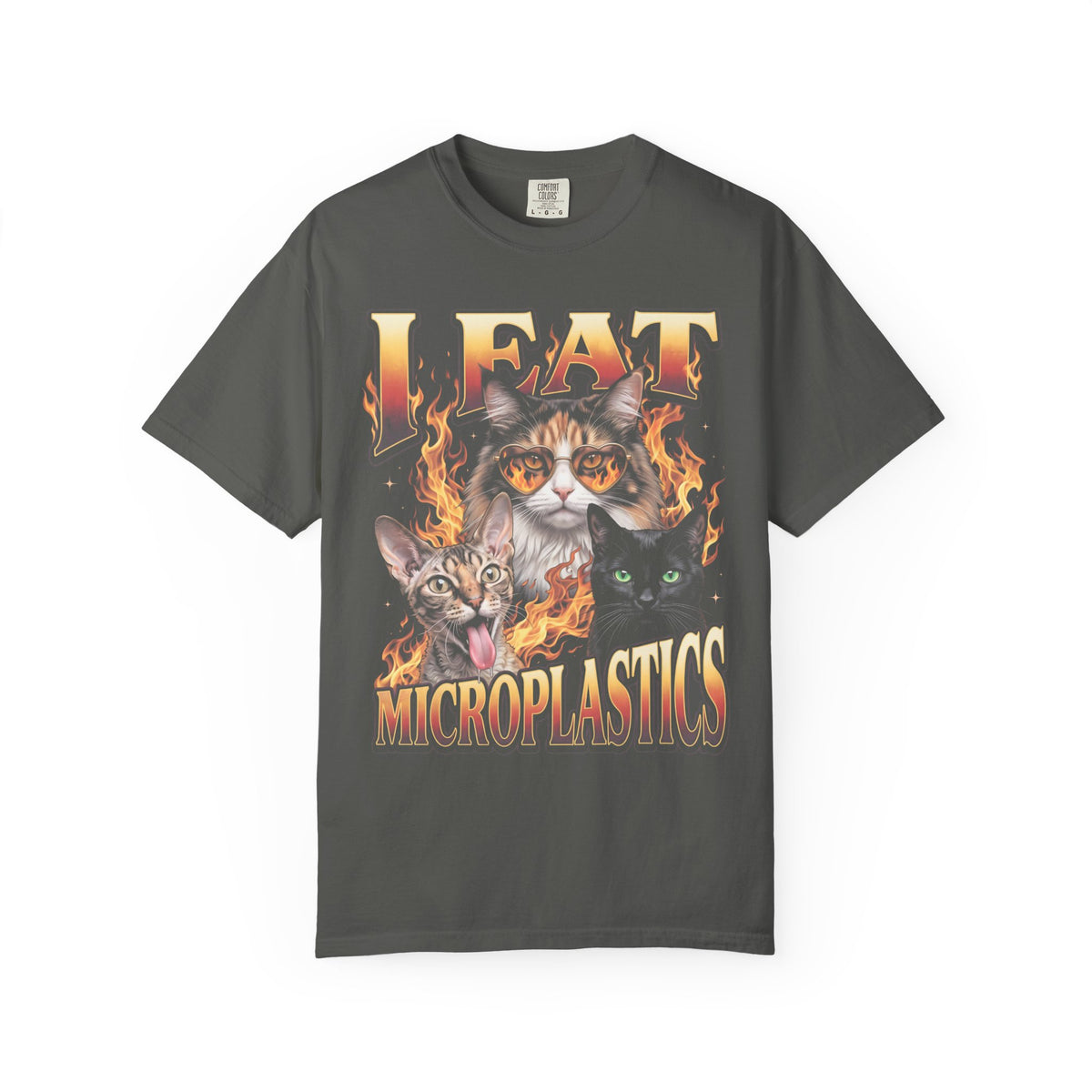 I Eat Microplastics Classic Tee | Funny Cat Meme | Fire Flames