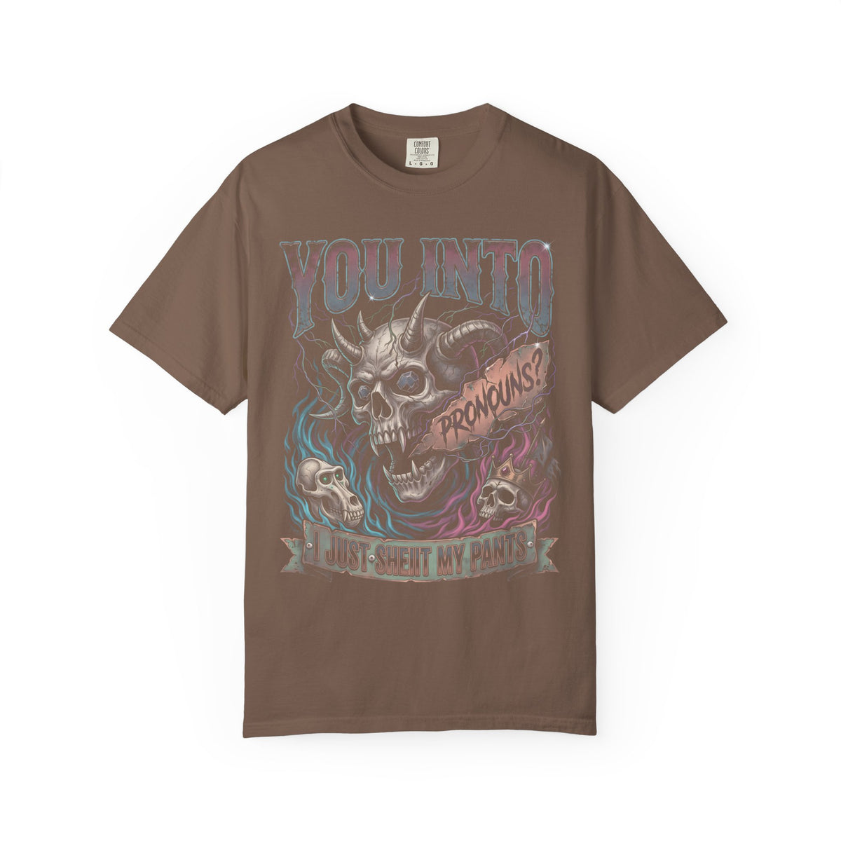 You Into Pronouns Classic Tee | Demon Skull | Metal Horror