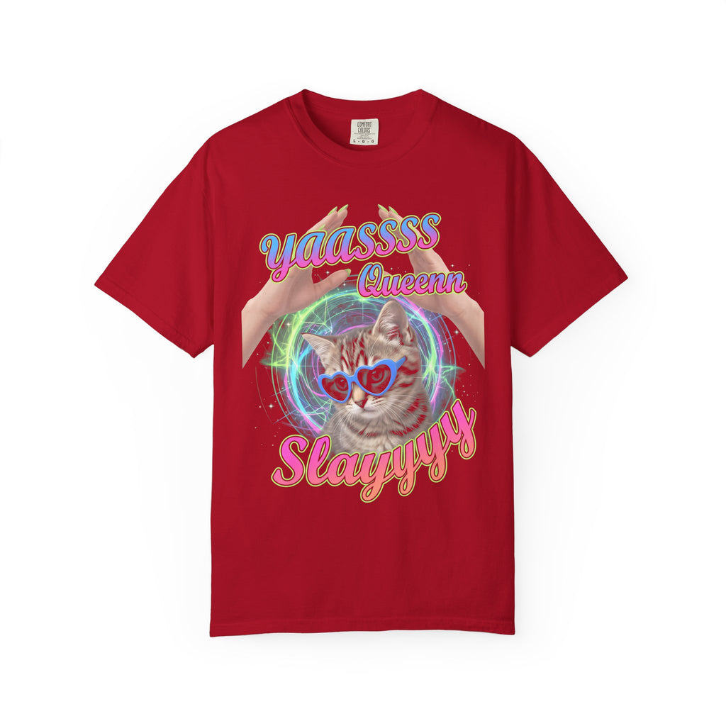 Yass Queen Slay Classic Tee | Psychedelic Cat | Kitten Art