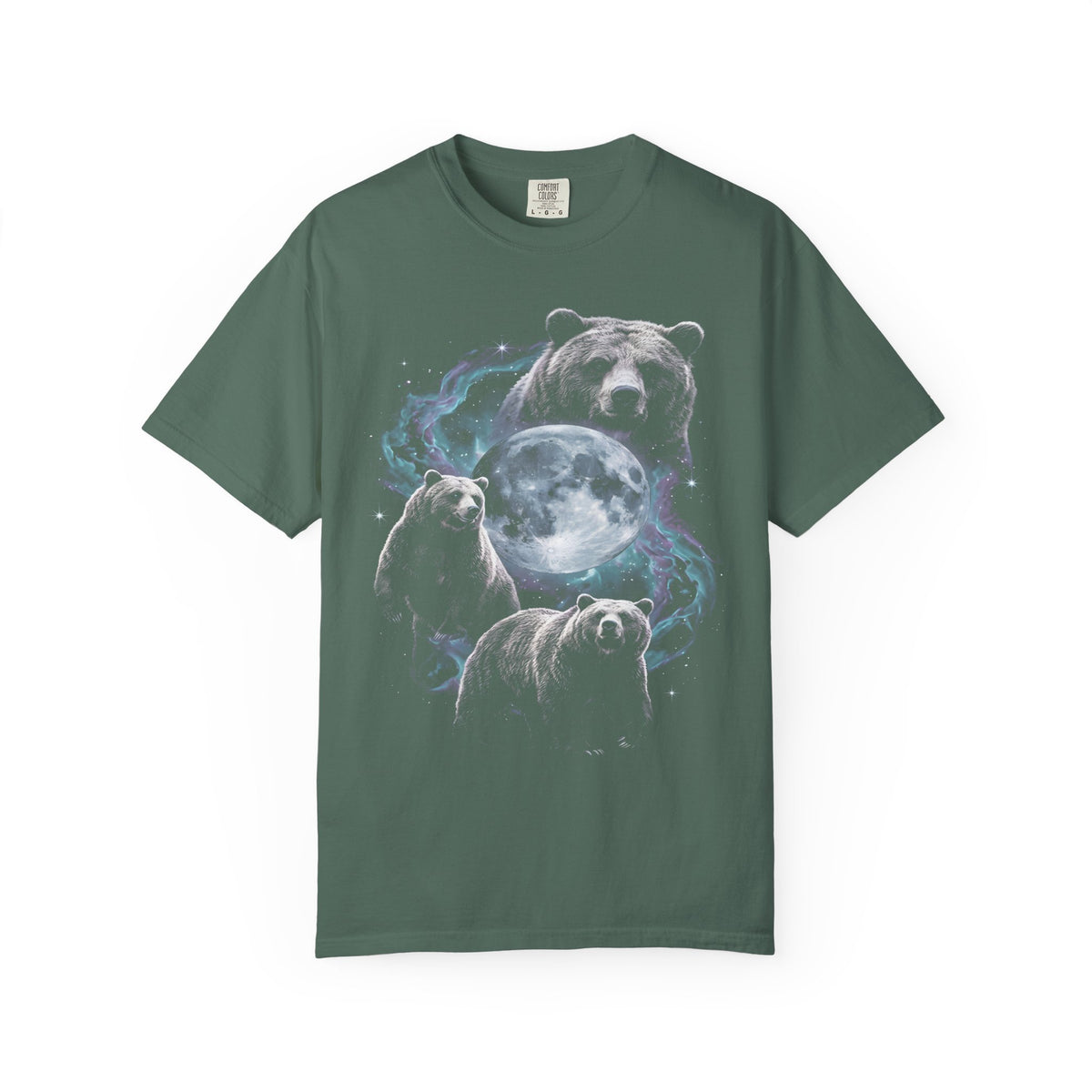 Three Grizzly Bears Classic Tee | Cosmic Full Moon Galaxy
