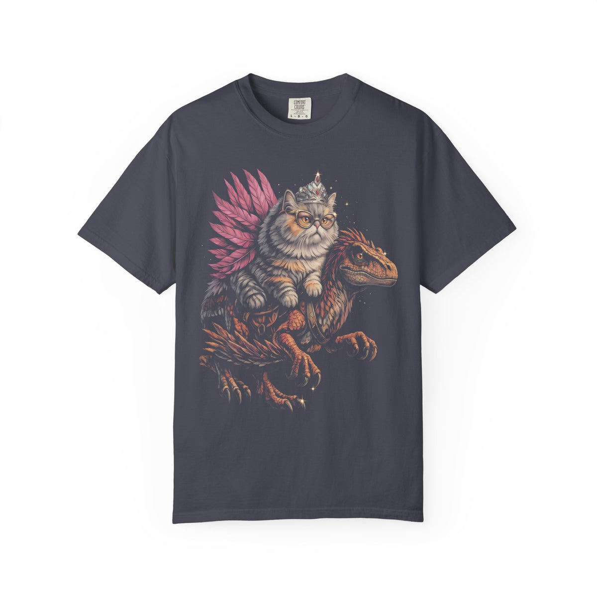 Cat Riding Raptor Classic Tee | Fantasy Dinosaur | Vintage Magic