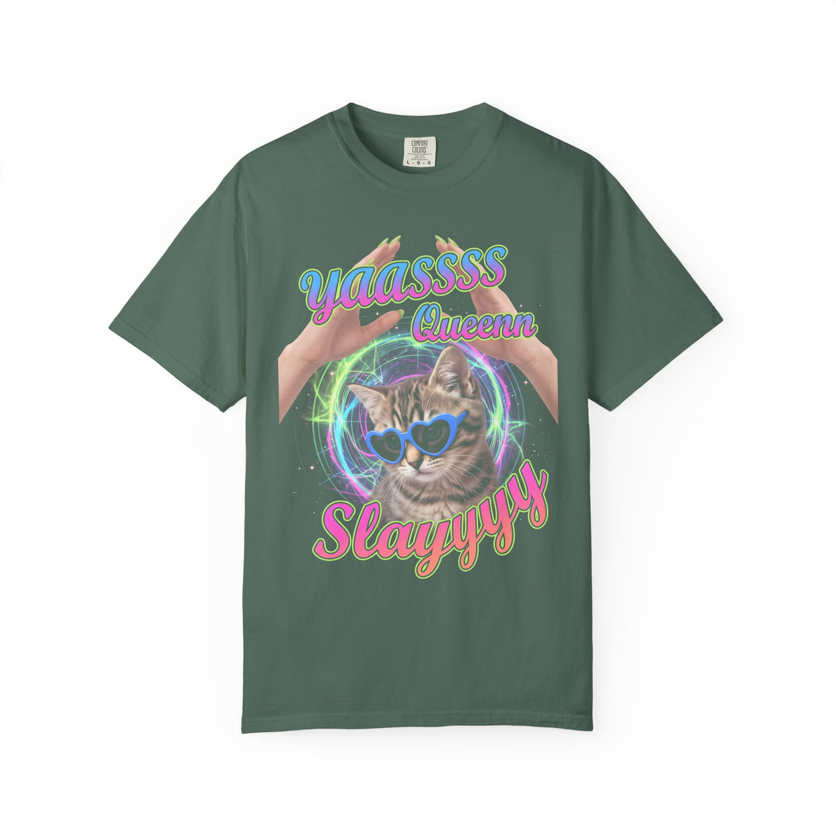 Yass Queen Slay Classic Tee | Psychedelic Cat | Kitten Art