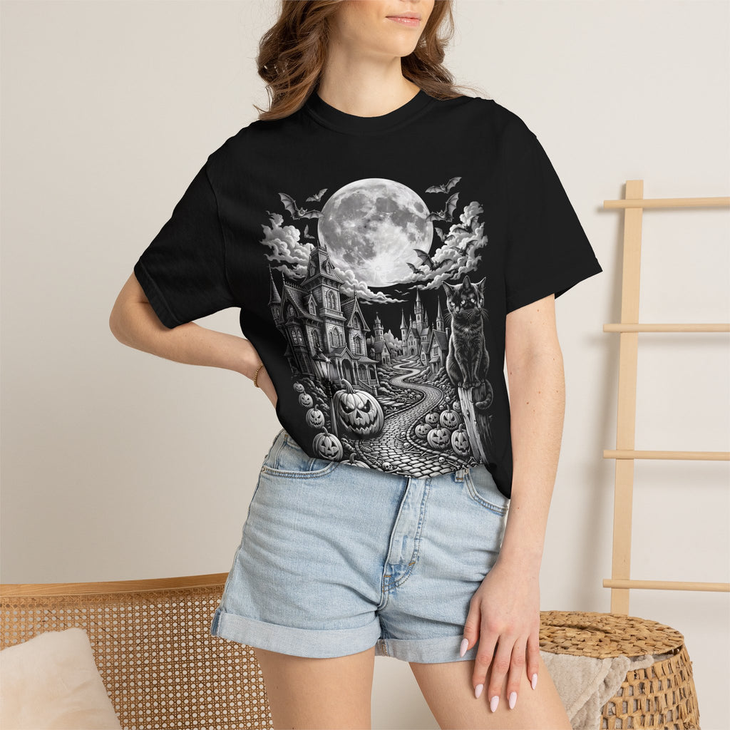 Halloween Haunted House Classic Tee | Spooky Black Cat Moon