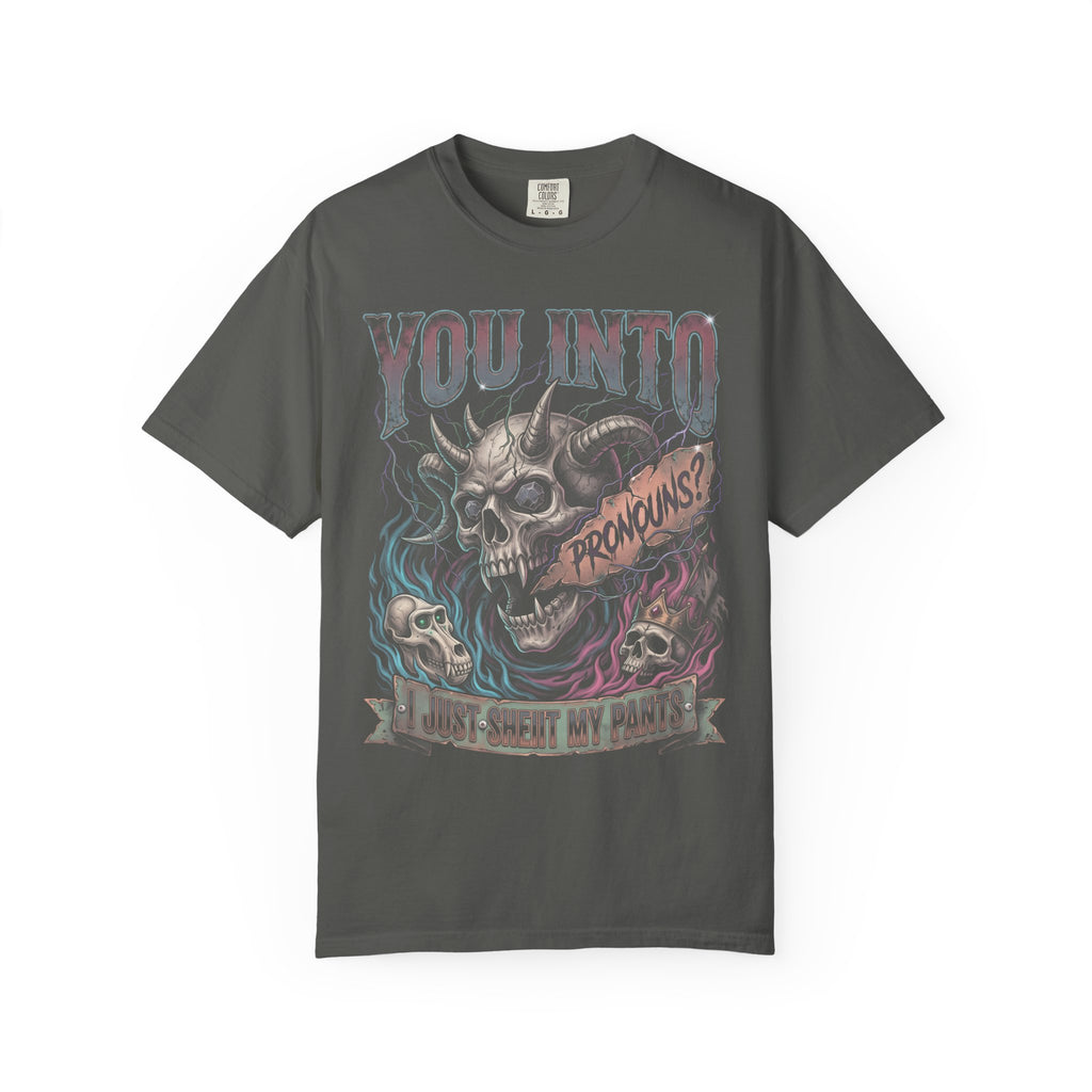 You Into Pronouns Classic Tee | Demon Skull | Metal Horror