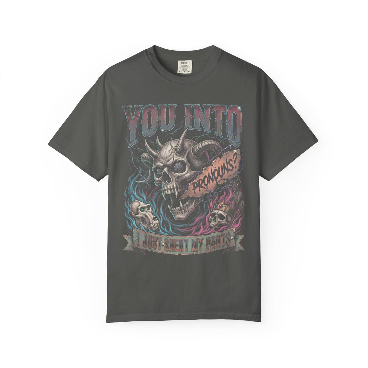 You Into Pronouns Classic Tee | Demon Skull | Metal Horror