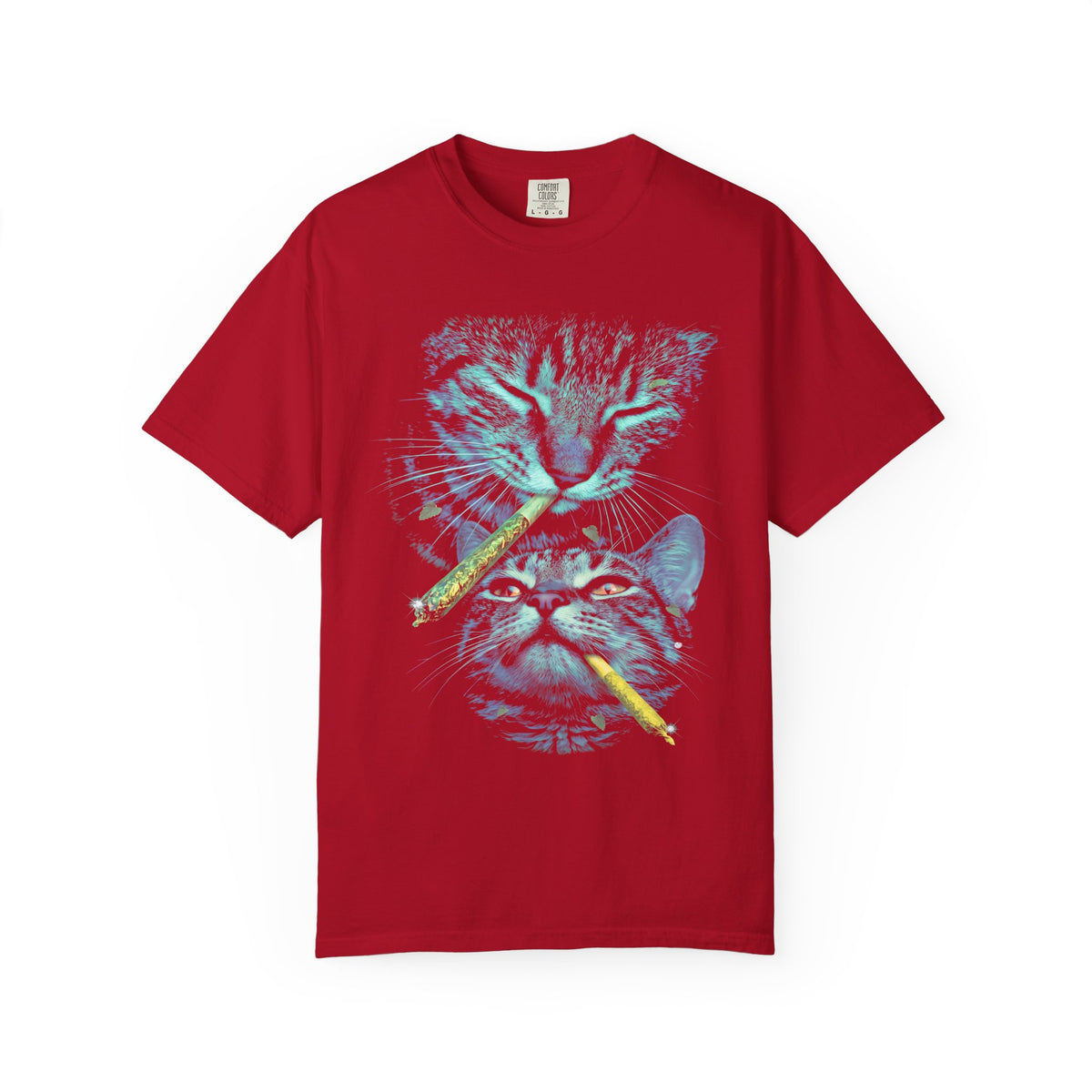 Stacked Cat Portraits Classic Tee | Neon Psychedelic Art