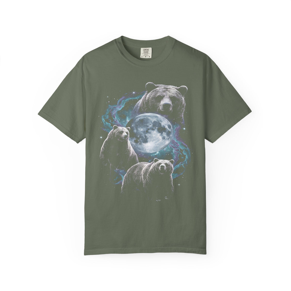 Three Grizzly Bears Classic Tee | Cosmic Full Moon Galaxy