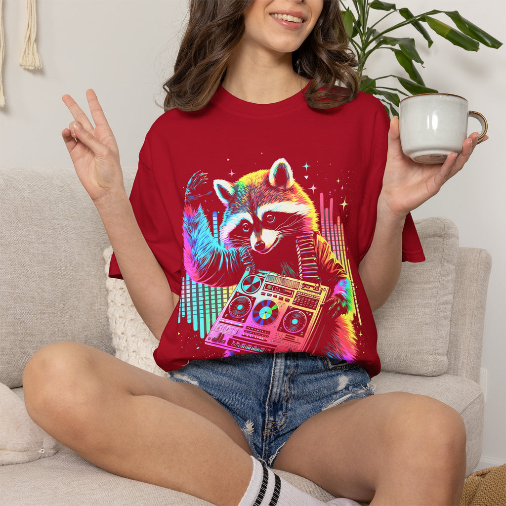 Neon DJ Raccoon Classic Tee | Synthwave Retro | Music Gift