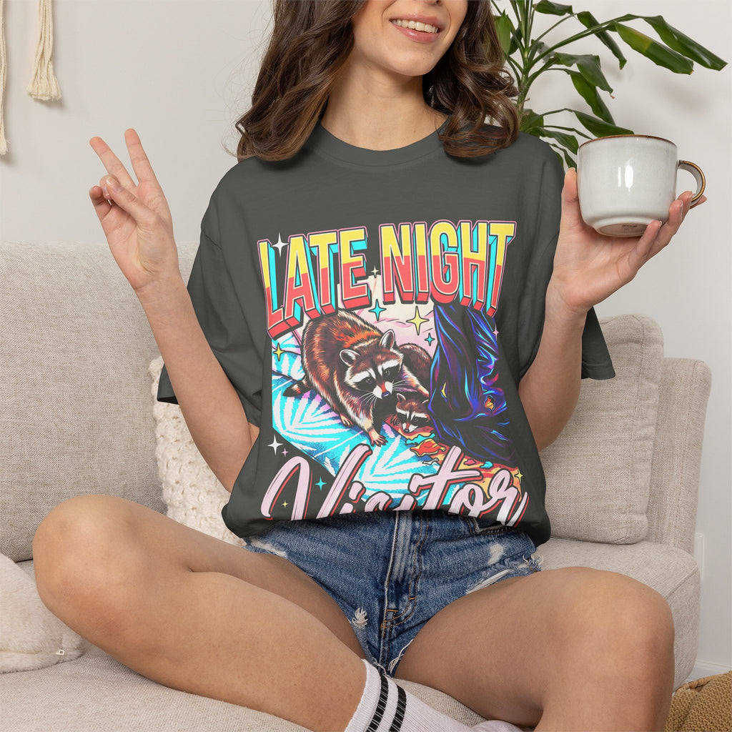 Late Night Visitor Raccoon Classic Tee | Retro Neon | Vintage