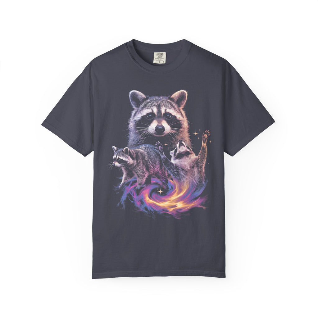 Cosmic Trio Raccoon Classic Tee | Galaxy Vortex | Psychedelic