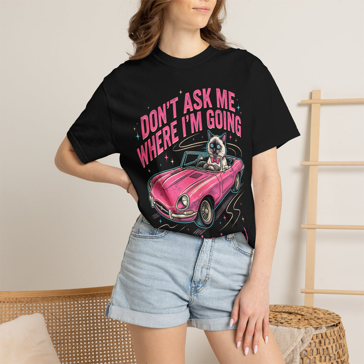 Don't Ask Me Where I'm Going Classic Tee | Pink Convertible | Cat
