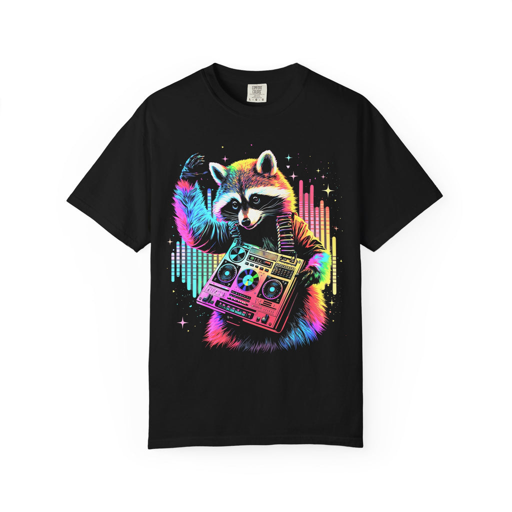 Neon DJ Raccoon Classic Tee | Synthwave Retro | Music Gift